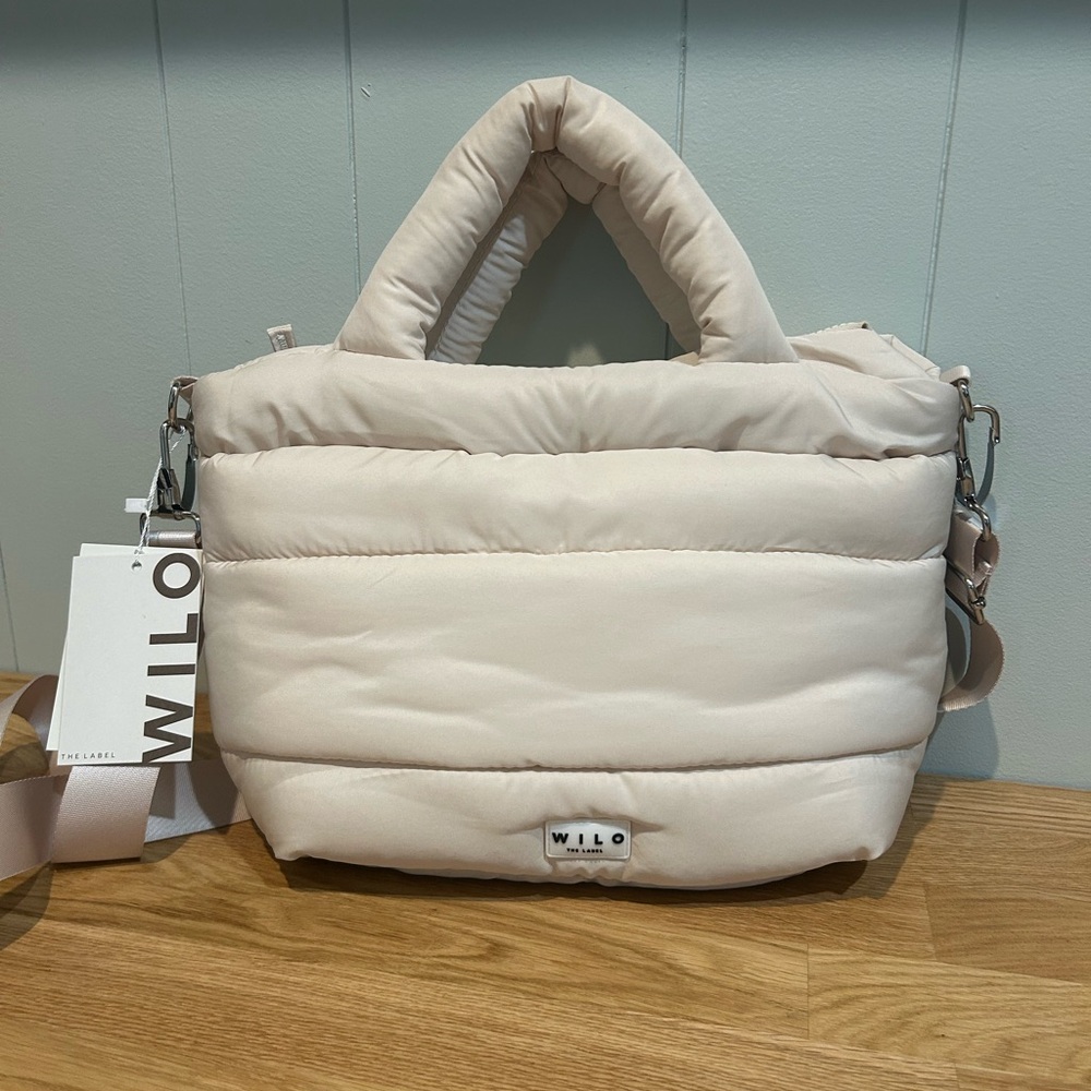 WILO the Label Cream Mini Two Strap Crossbody Puffer Small Tote NWT
